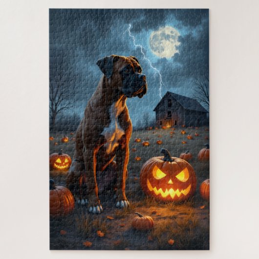 Boxer Geheime Pompoenveld Halloween Kunst Legpuzzel (Verticaal)