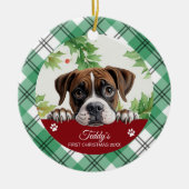 Boxer gepersonaliseerde eerste kerst keramisch ornament (Voorkant)