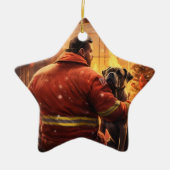Boxer Gift, Huisdier Gift, Hond Brandweerman, Kers Keramisch Ornament (Voorkant)