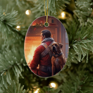 Boxer Gift, Huisdier Gift, Hond Brandweerman, Kers Keramisch Ornament