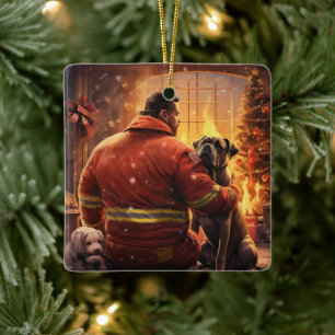 Boxer Gift, Huisdier Gift, Hond Brandweerman, Kers Keramisch Ornament