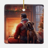 Boxer Gift, Huisdier Gift, Hond Brandweerman, Kers Keramisch Ornament (Achterkant)