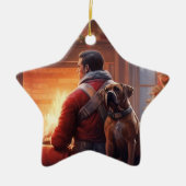 Boxer Gift, Huisdier Gift, Hond Brandweerman, Kers Keramisch Ornament (Voorkant)