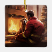 Boxer Gift, Huisdier Gift, Hond Brandweerman, Kers Keramisch Ornament (Voorkant)