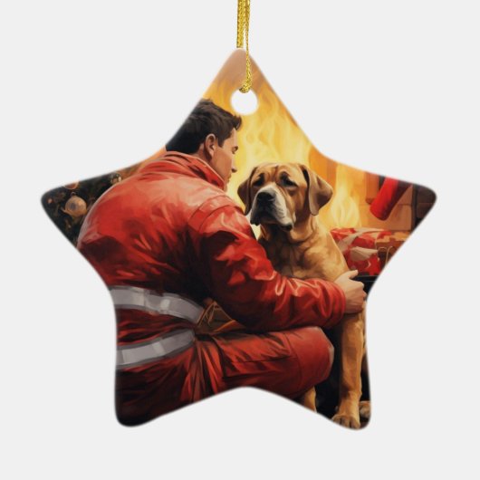 Boxer Gift, Huisdier Gift, Hond Brandweerman, Kers Keramisch Ornament (Achterkant)