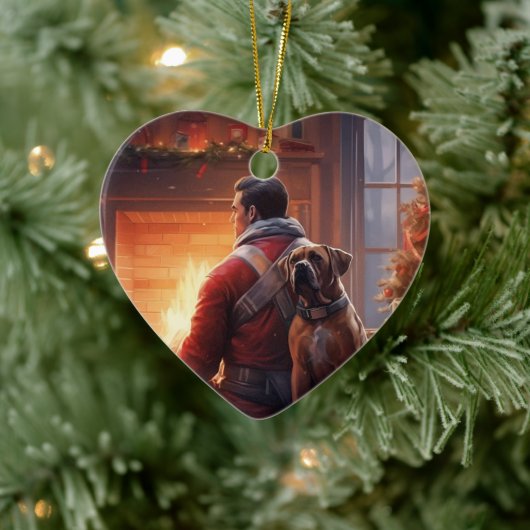 Boxer Gift, Huisdier Gift, Hond Brandweerman, Kers Keramisch Ornament (Boom)