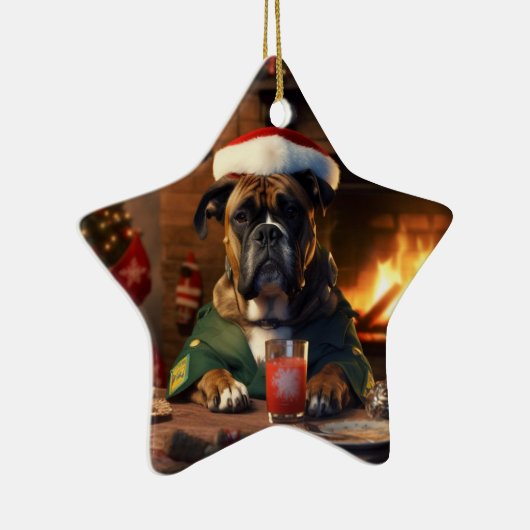 Boxer Gift, Huisdier Gift, Hond Politie, Kerstmis  Keramisch Ornament (Rechts)