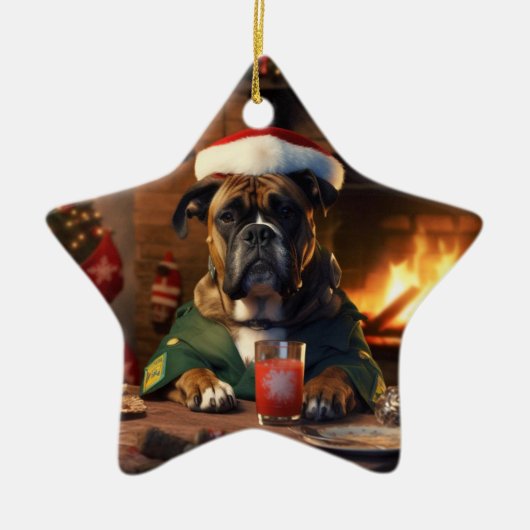 Boxer Gift, Huisdier Gift, Hond Politie, Kerstmis  Keramisch Ornament (Voorkant)