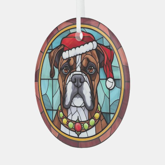Boxer Glas in lood Kerst Glas Ornament (Voorkant links)