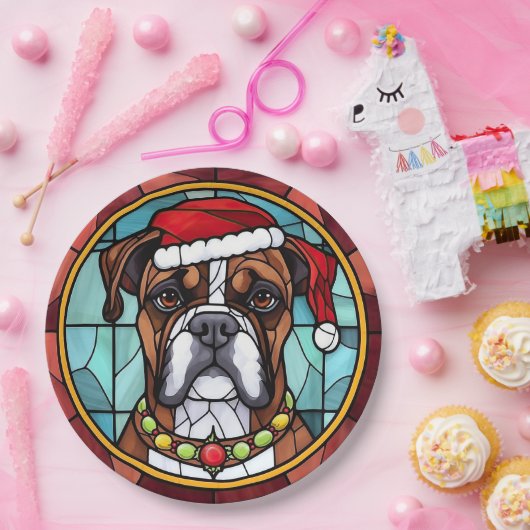 Boxer Glas in lood Kerst Papieren Bordje (Feest)