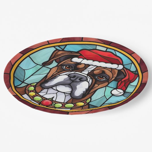 Boxer Glas in lood Kerst Papieren Bordje (Gekanteld)