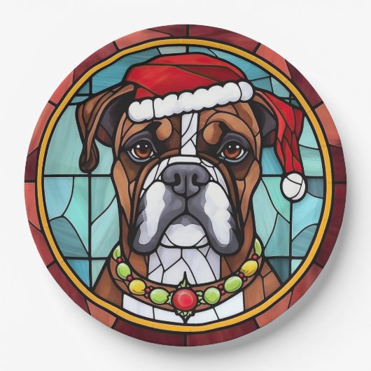 Boxer Glas in lood Kerst Papieren Bordje (Voorkant)