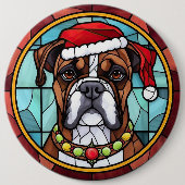 Boxer Glas in lood Kerst Ronde Button 6,0 Cm (Voorkant)