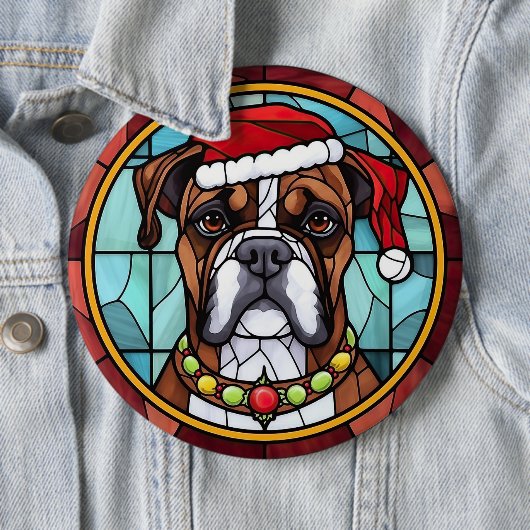 Boxer Glas in lood Kerst Ronde Button 6,0 Cm (In situ)