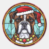 Boxer Glas in lood Kerst Ronde Sticker (Voorkant)
