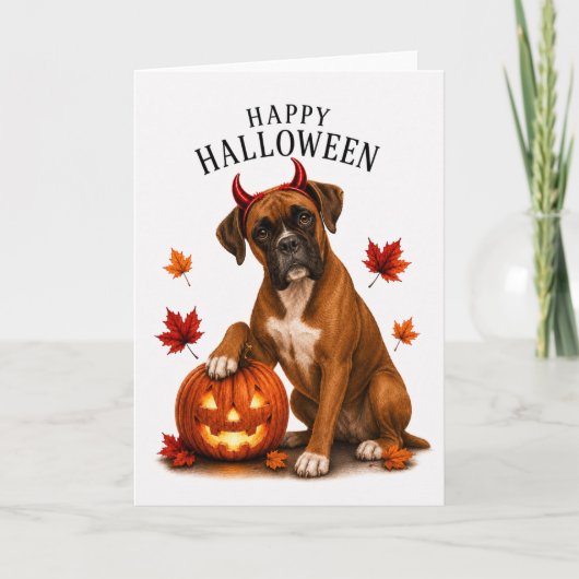 Boxer Halloween Duivels Hond Kaart (Voorkant)
