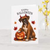 Boxer Halloween Duivels Hond Kaart (Gele Bloem)