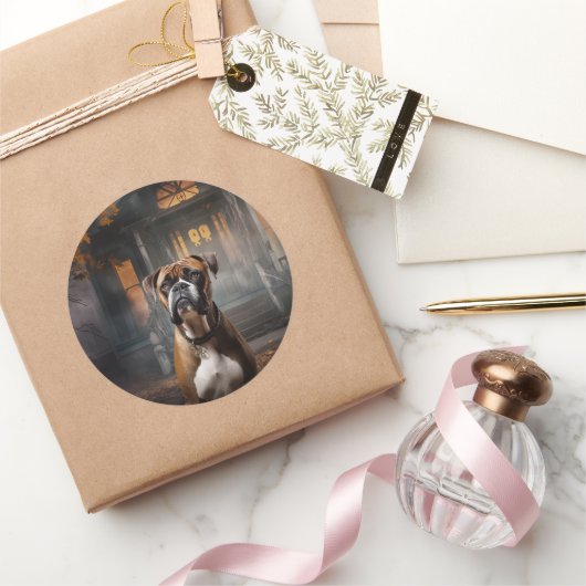 Boxer Halloween eng Ronde Sticker (Geschenken)