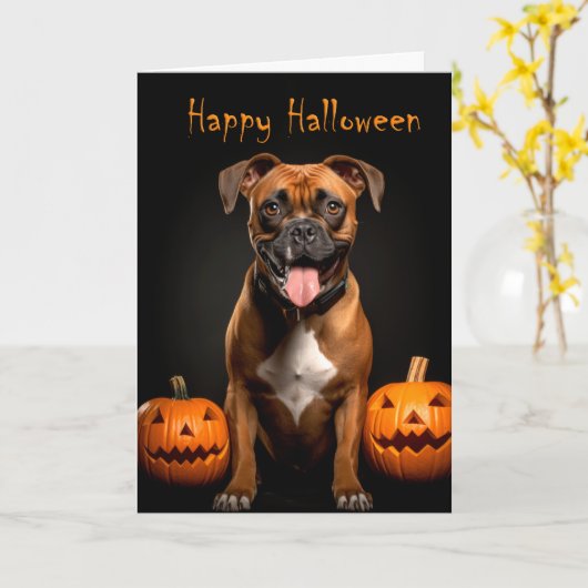 Boxer Halloween Kaart (Gele Bloem)