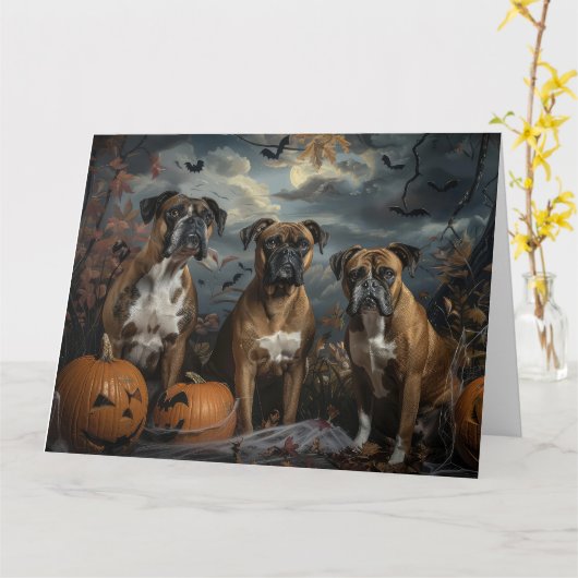 Boxer Halloween Nacht Hondendelight Kaart (Gele Bloem)