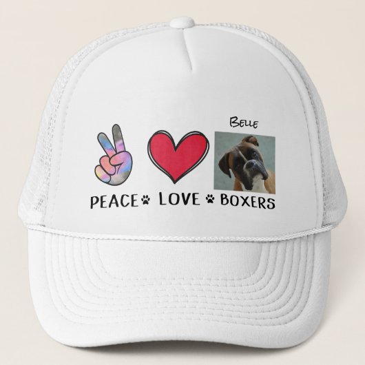 Boxer Hoed Vrede Liefde Hondenliefhebbers Trucker Pet (Voorkant)