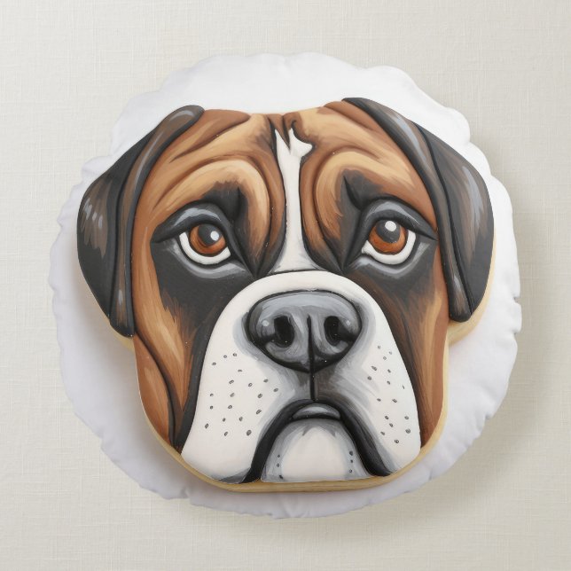 Boxer Hond 3D Geïnspireerd Rond Kussen (Voorkant)