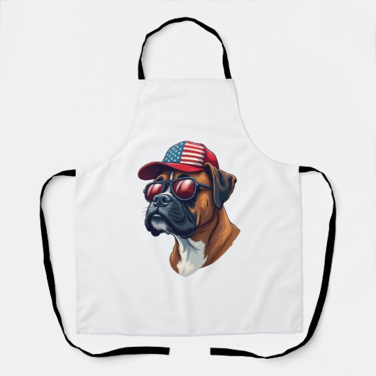 Boxer Hond Draagt Wit Rood Blauw Schort (Voorkant)
