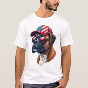 Boxer Hond Draagt Witte Rode Blauwe T-shirt