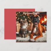 Boxer Hond en Kat Kerstmis Feestdagenkaart (Voorkant / Achterkant)