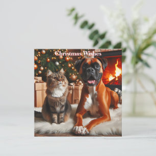 Boxer Hond en Kat Kerstmis Feestdagenkaart