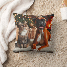 Boxer Hond en Kat Kerstmis Kussen