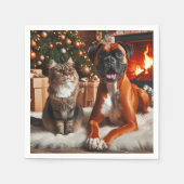 Boxer Hond en Kat Kerstmis Servet (Voorkant)