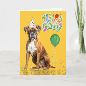 Boxer Hond Feesthoed Geel Verjaardag Kaart (Voorkant)