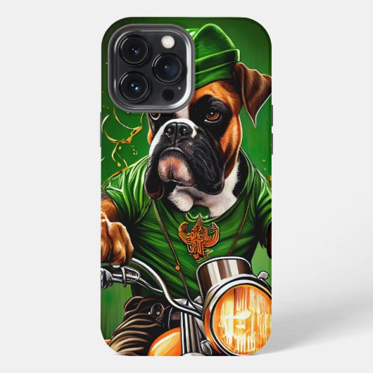 Boxer Hond Fietst op St. Patrick's Day iPhone Hoesje (Achterkant)