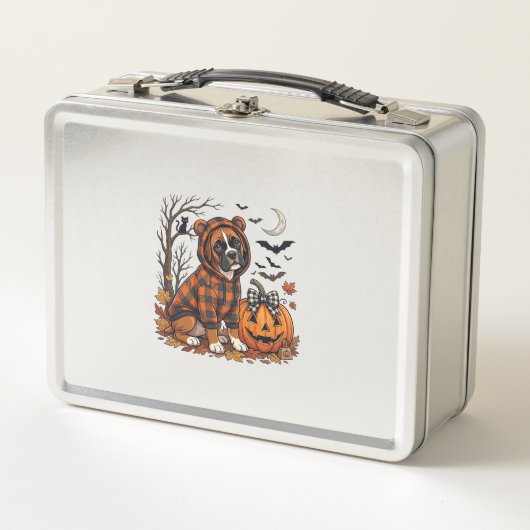 Boxer Hond Geruite Hoodie Halloween Pompoen Vleerm (Voorkant)