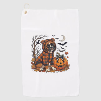 Boxer Hond Geruite Hoodie Halloween Pompoen Vleerm Golfhanddoek