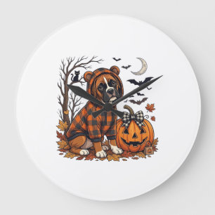 Boxer Hond Geruite Hoodie Halloween Pompoen Vleerm Grote Klok