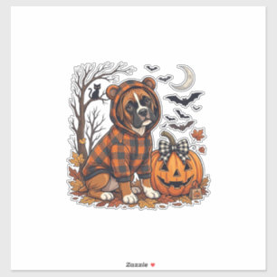 Boxer Hond Geruite Hoodie Halloween Pompoen Vleerm Sticker