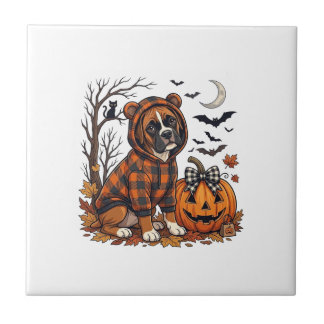 Boxer Hond Geruite Hoodie Halloween Pompoen Vleerm Tegeltje