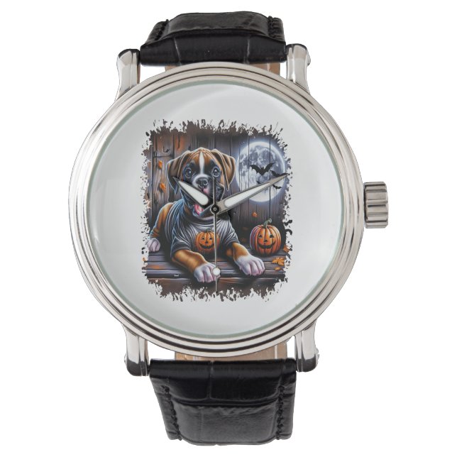 Boxer Hond Halloween Horloge (Voorkant)