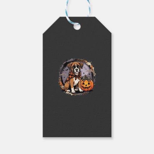 Boxer Hond Halloween Pompoen Sublimatie Cadeaulabel (Voorkant)