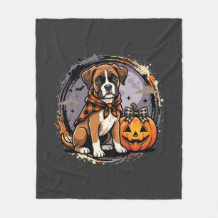 Boxer Hond Halloween Pompoen Sublimatie Fleece Deken