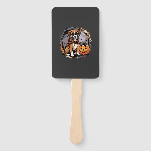 Boxer Hond Halloween Pompoen Sublimatie Handwaaier (Voorkant)
