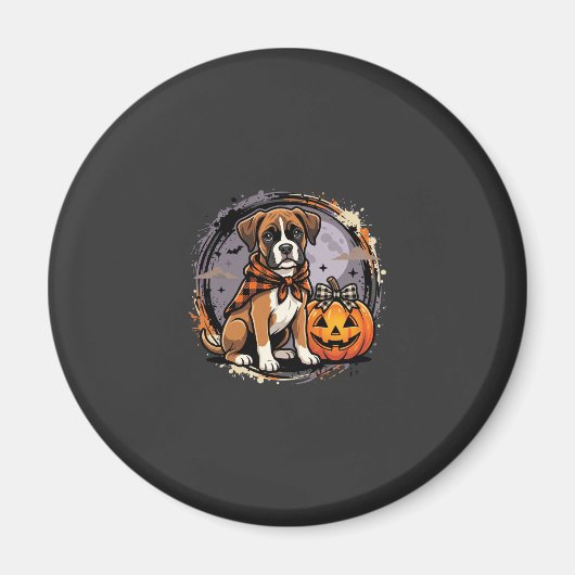 Boxer Hond Halloween Pompoen Sublimatie Magneet (Voorkant)