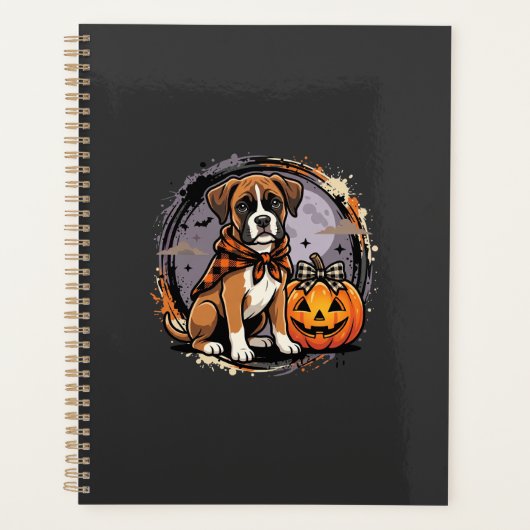 Boxer Hond Halloween Pompoen Sublimatie Planner (Voorkant)