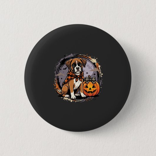 Boxer Hond Halloween Pompoen Sublimatie Ronde Button 5,7 Cm (Voorkant)