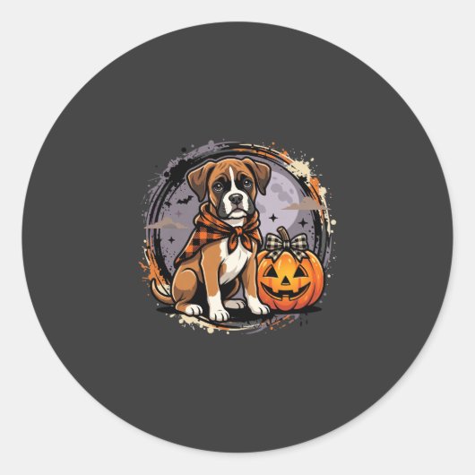 Boxer Hond Halloween Pompoen Sublimatie Ronde Sticker (Voorkant)