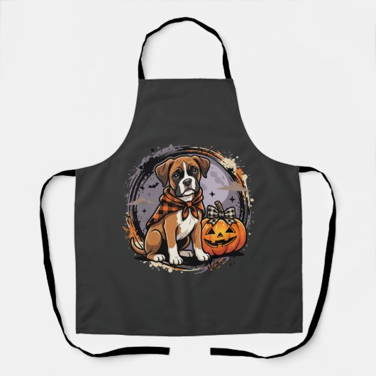 Boxer Hond Halloween Pompoen Sublimatie Schort (Voorkant)