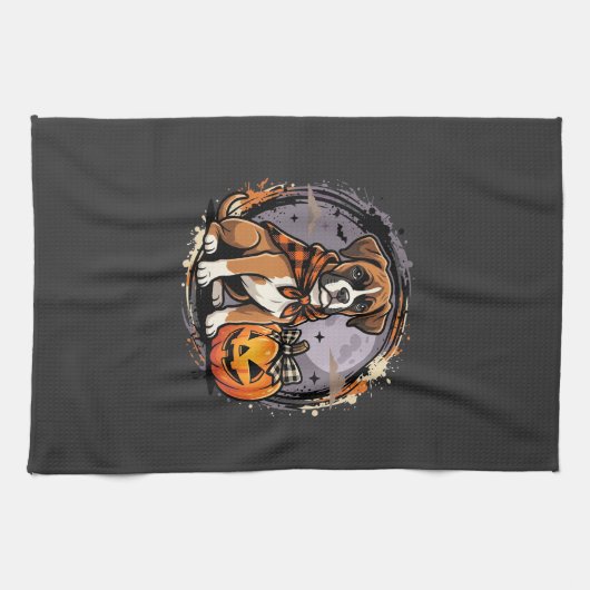 Boxer Hond Halloween Pompoen Sublimatie Theedoek (Horizontaal)