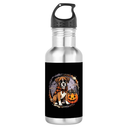 Boxer Hond Halloween Pompoen Sublimatie Waterfles (Voorkant)